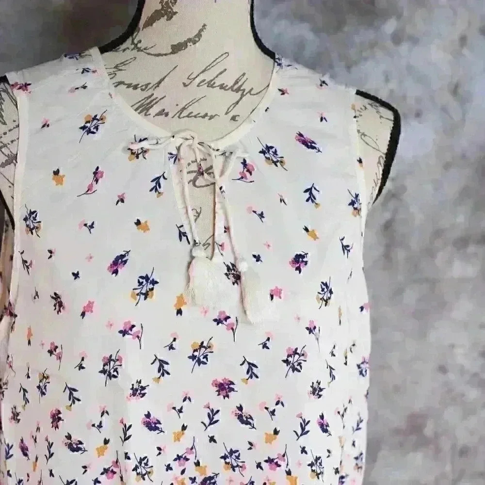 Old Navy Size L floral peasant blouse pink/gold florwers cream top - Picture 2 of 13